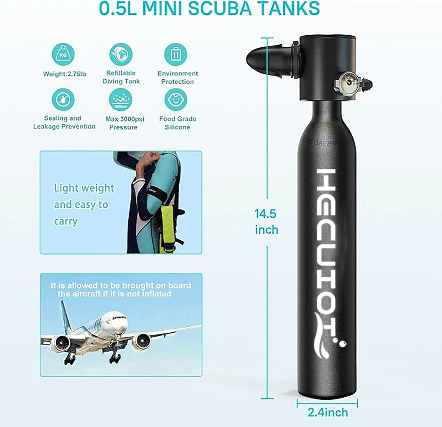 HECUIOI Mini Scuba Tank Diving - Snorkel Dry Top recension och pris